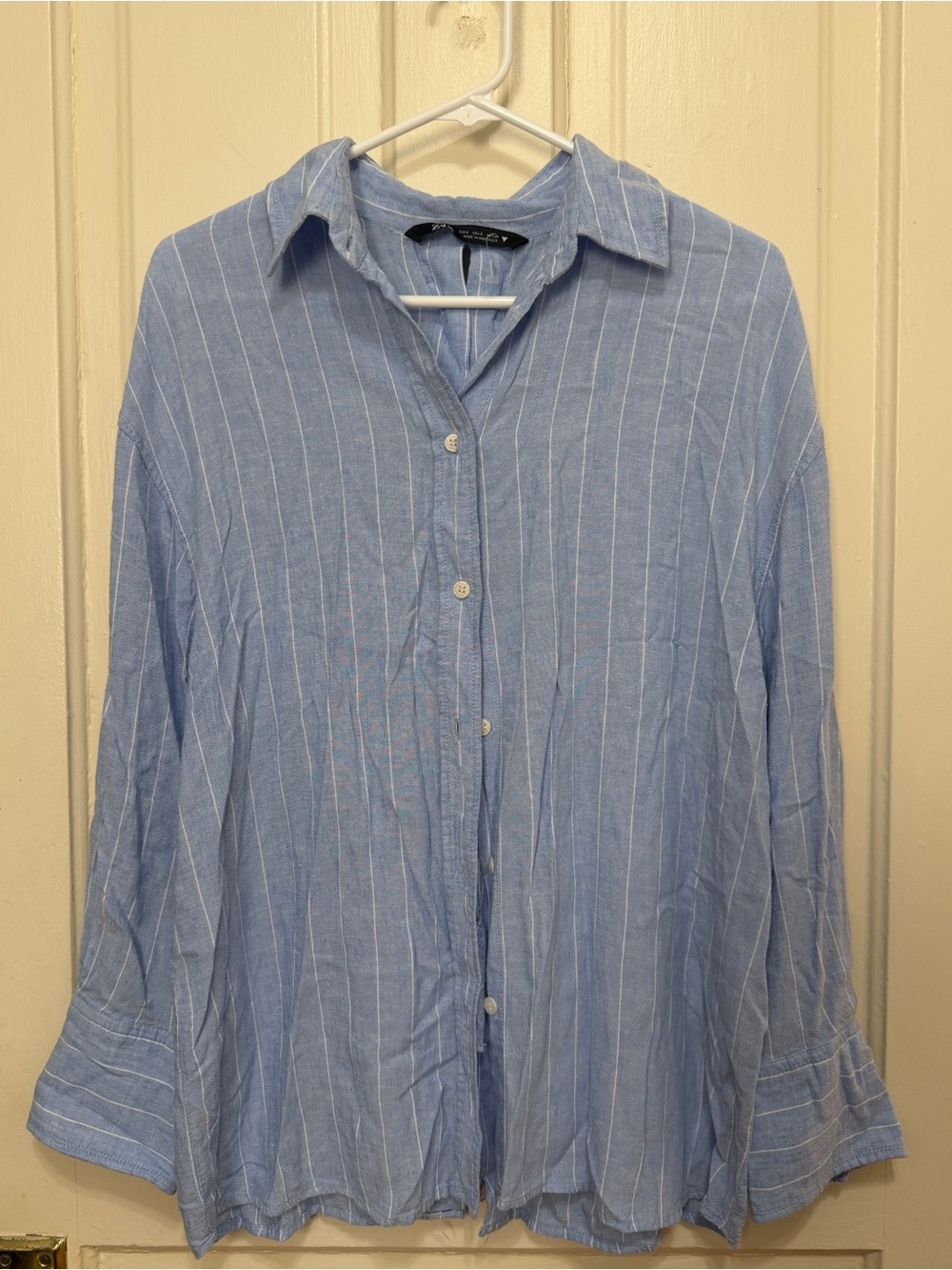 Zara Light Blue and White Pinstripe Button-Down